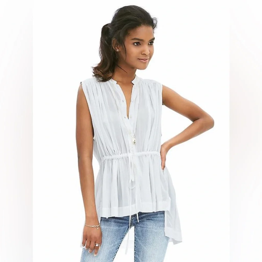 BANANA REPUBLIC WHITE DRAWSTRING SLEEVELESS TOP - Picture 2 of 5
